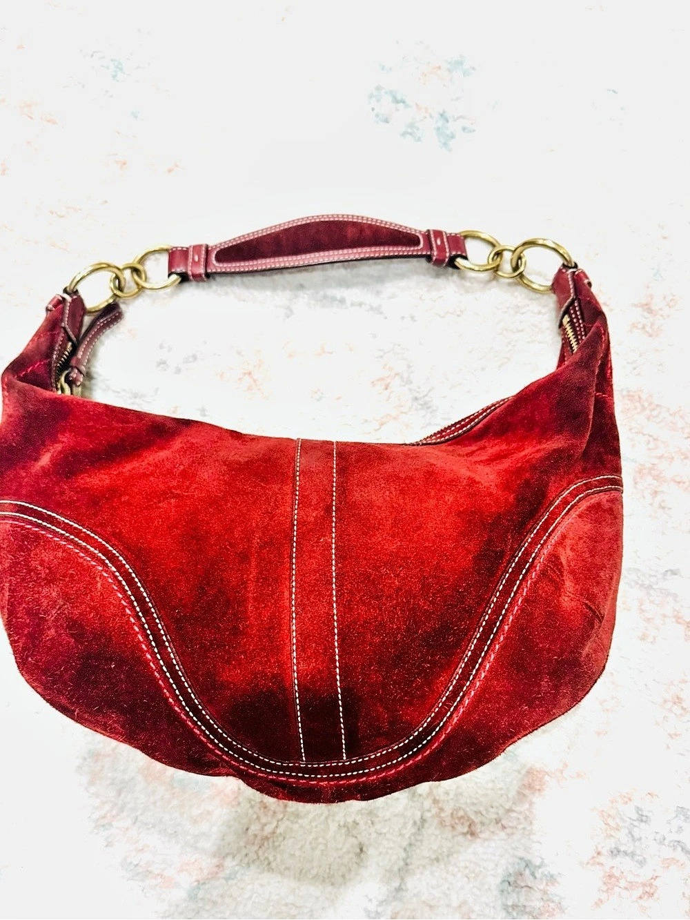 Y2K Coach Soho Suede Hobo Red Shoulder Bag - Picture 4 of 9